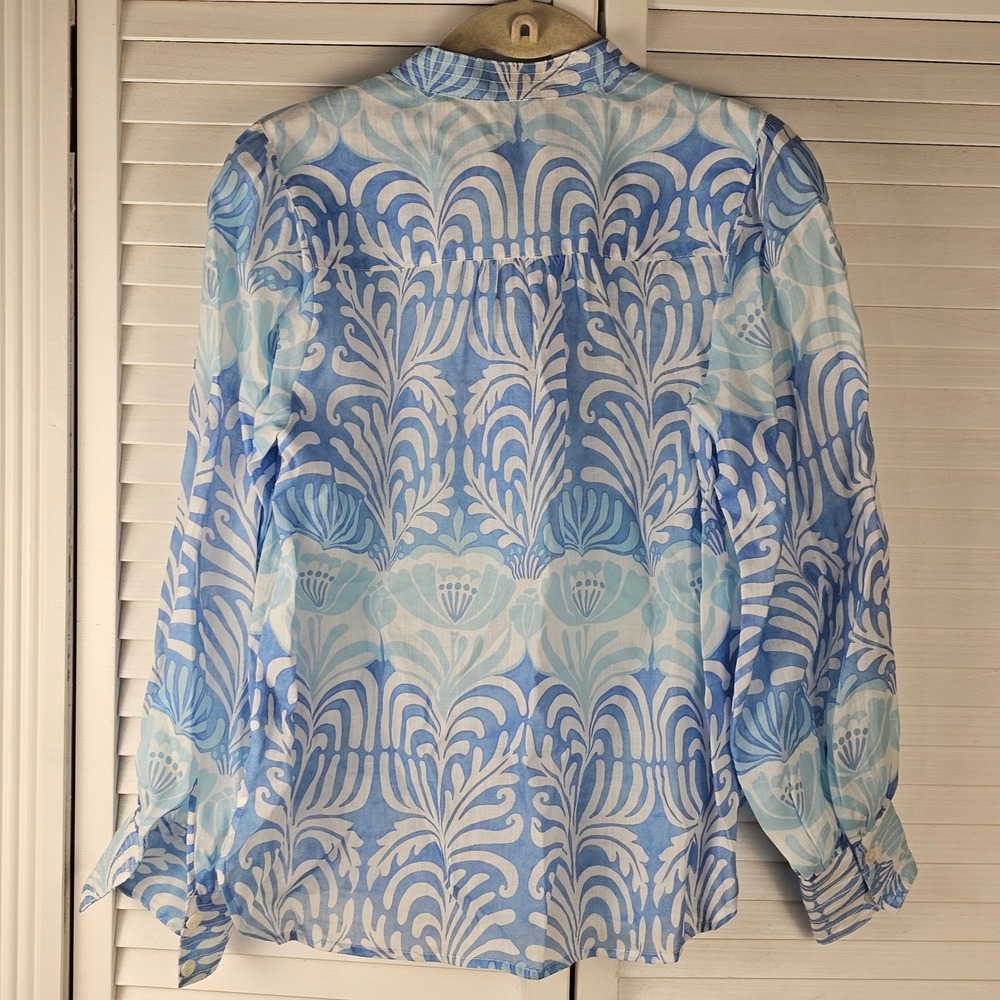 NWOT J McLaughlin Womens Blue White Print Long Sleeve V‎ Neck Top Blouse XS - Picture 3 of 6